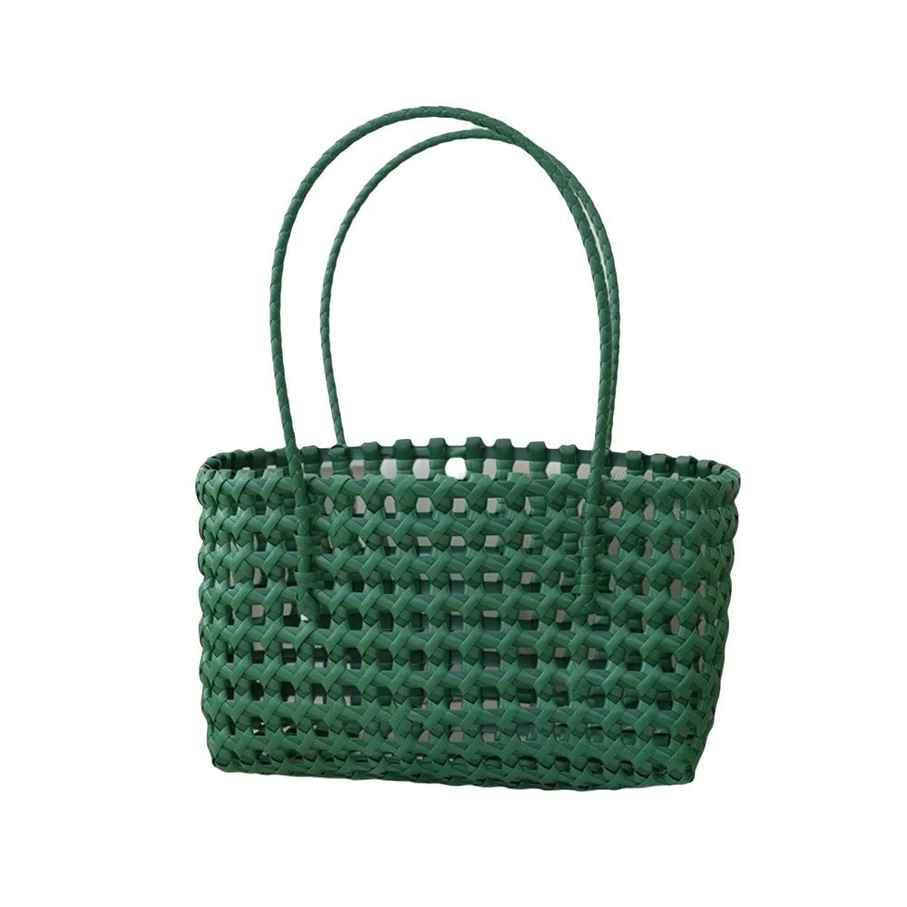 Plastic Hollow Weave Bag Countryside Style Large Capacity Beach Tote Bag Bucket Bag Bohemian Style Woman Pvc Handbag Summer