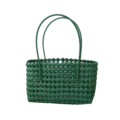 Plastic Hollow Weave Bag Countryside Style Large Capacity Beach Tote Bag Bucket Bag Bohemian Style Woman Pvc Handbag Summer