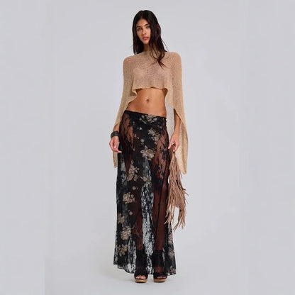 Jadedlondon Gold Knitted Hollow Out One Piece Top Hanging Neck Shoulder Multi-Way Holiday Style Strap Vest Polyester Fiber