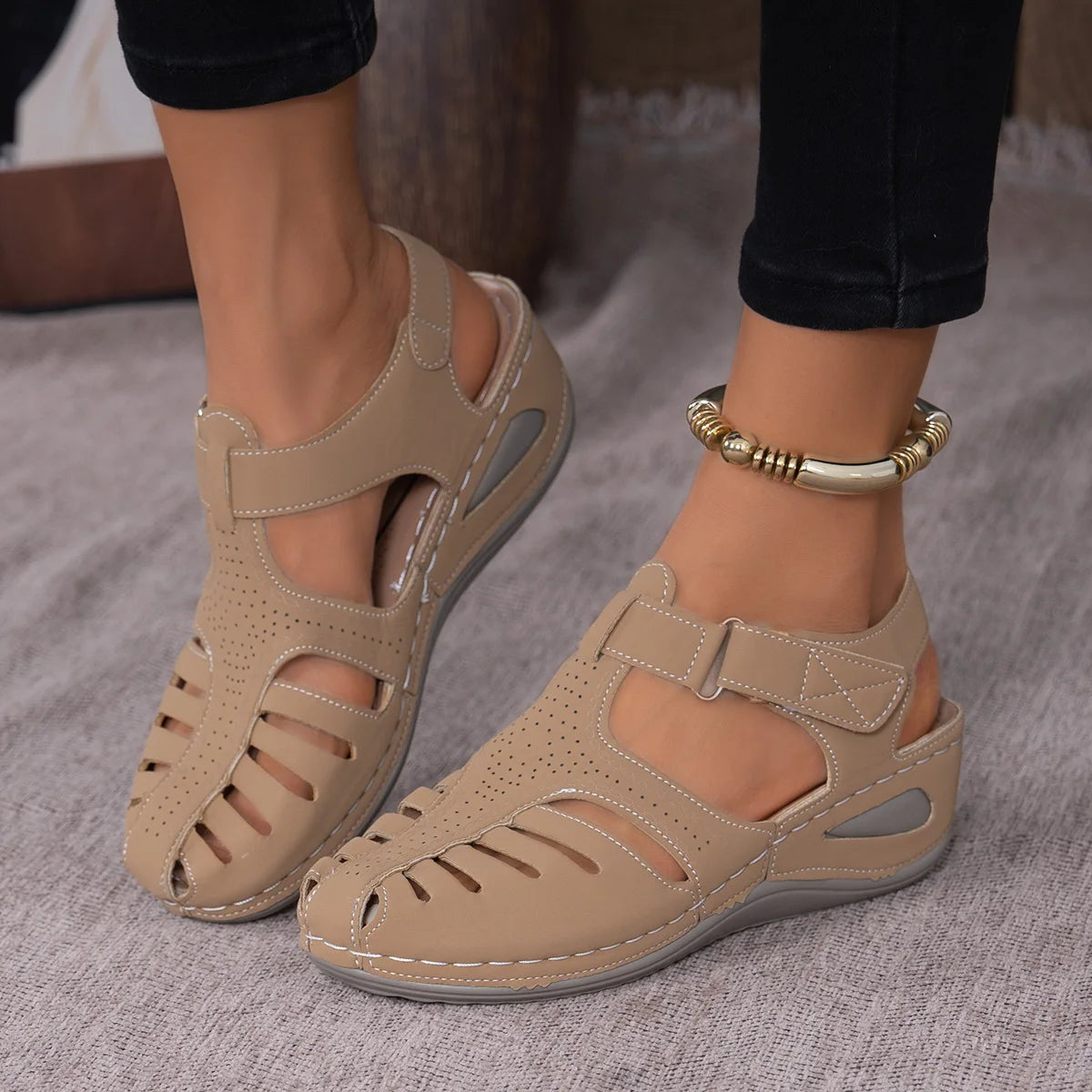 2025 New Women'S Peep-Toe Ankle Strap Sandals Summer Block Heel Fashion Shoes 11 Colors Available