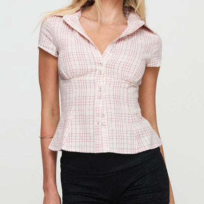 Hirigin Women'S Y2K Short Sleeve Plaid Button Down Shirt Button Down Blouses Tops Casual Summer Shirt Tops 90S Streetwear