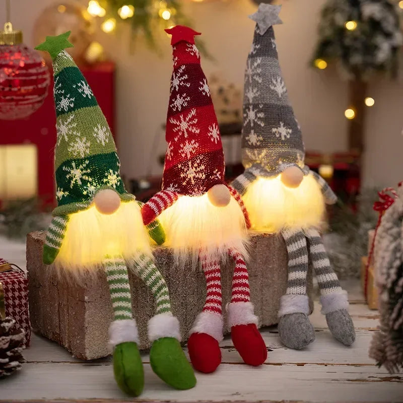 Christmas Faceless Doll Gnome Ornaments Led Light Plush Knitting Crafts Tree Pendant Christmas Decorations For Home Kids Gift