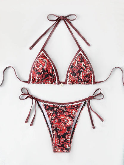 2025 Halter String Triangle Two Piece Bikini Women Swimwear Female Swimsuit Bathers Bathing Swimming Suit Beachwear Summer