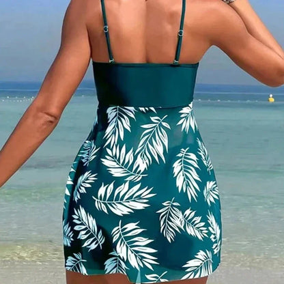Summer Short Dress Split Swimsuit Women'S Sexy Fashion High Waist Swimsuit Thickened Mesh Print Swimming Beach Wear