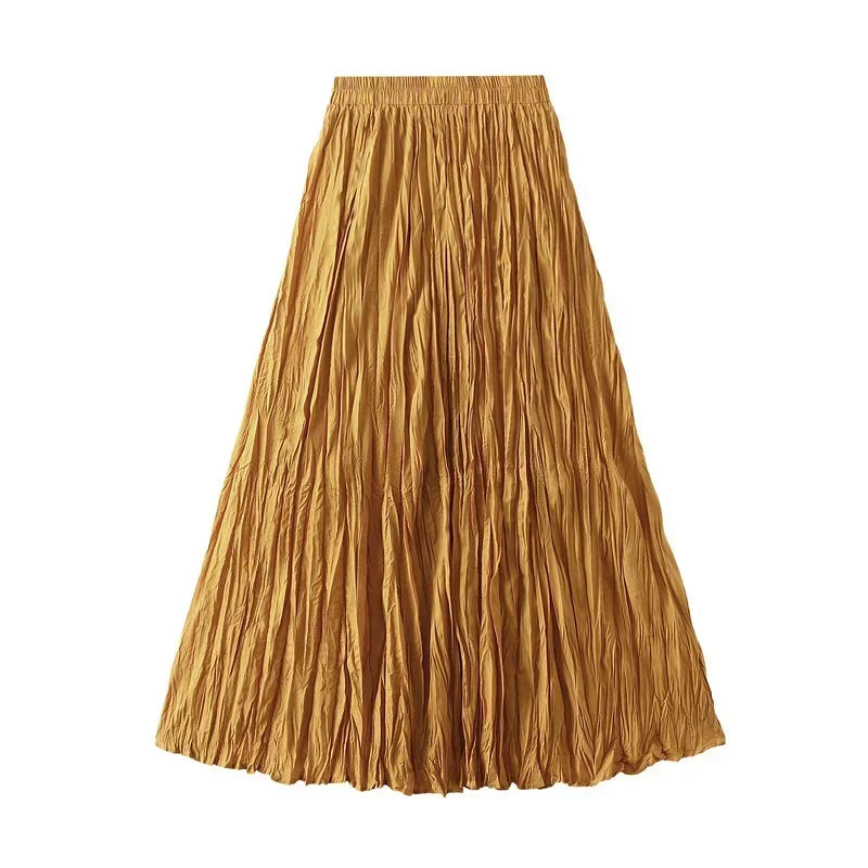Light Luxury Irregular Slimming Pleated  A-Line Skirt For Women High Waist Solid Color Loose Fashion Skirts Casual  Spring New