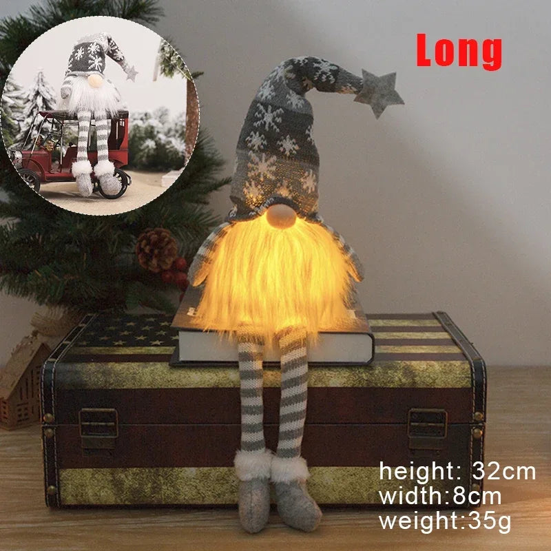 Christmas Faceless Doll Gnome Ornaments Led Light Plush Knitting Crafts Tree Pendant Christmas Decorations For Home Kids Gift