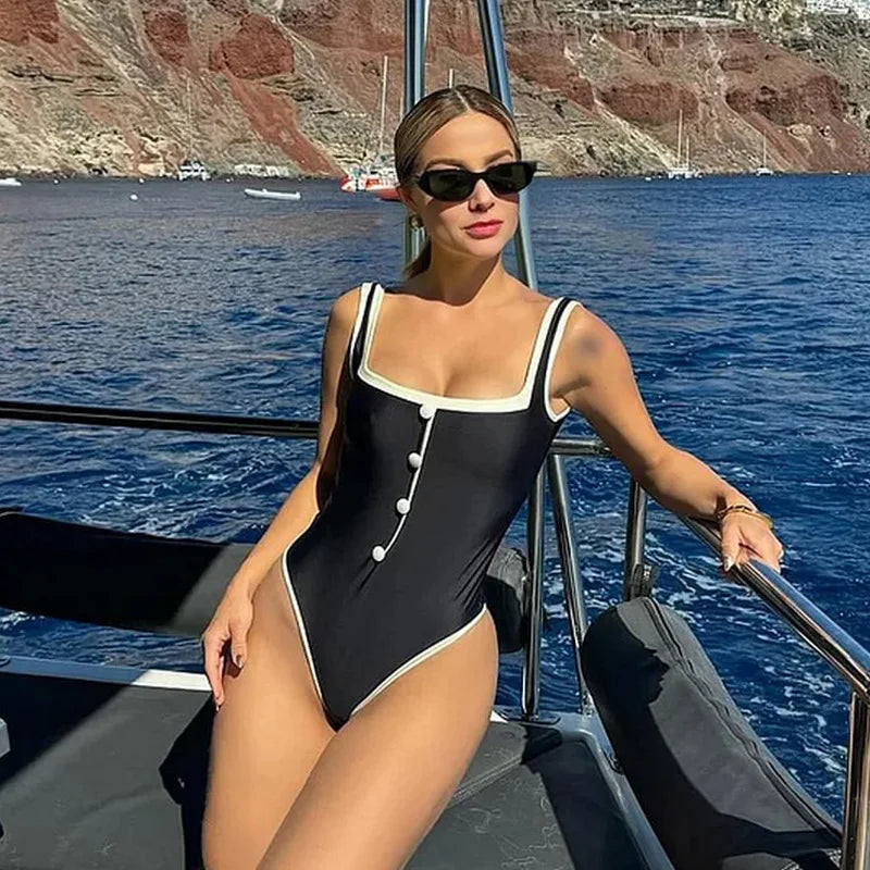 Vintage One Piece Swimsuit Retro Swimwear Women'S Swimsuit Bandeau Bathing Suit Beachwear Monokini Female Swimming Suits
