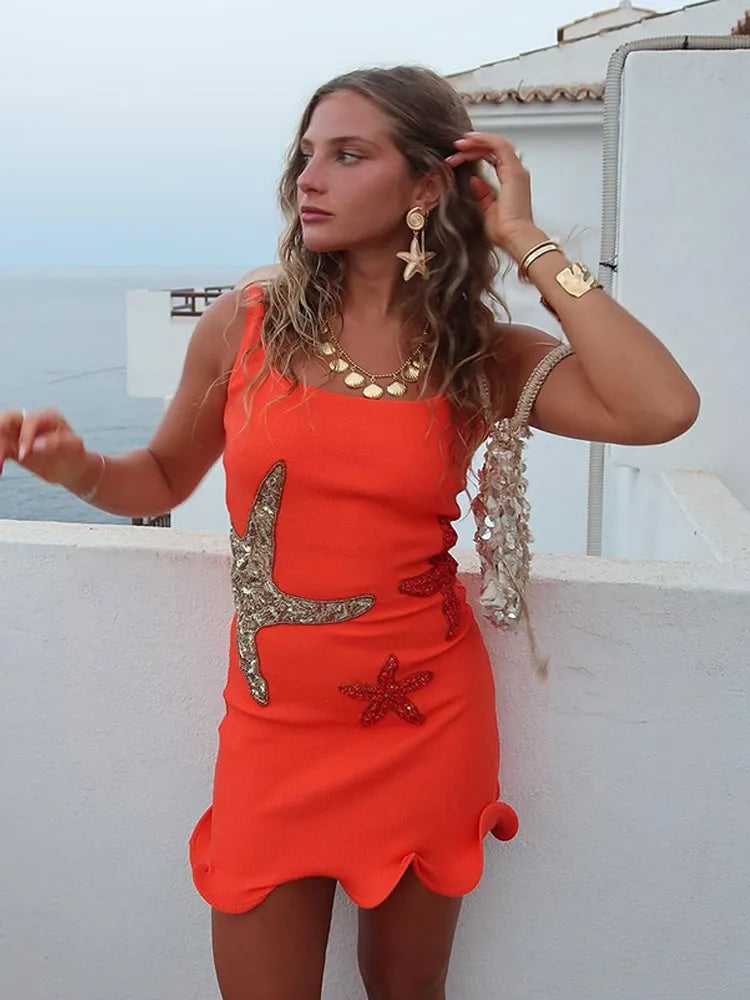 Sparkling Sequined Strap Women'S Knit Mini Dress Elegant Shiny Sleeveless Bodycon Holiday Dresses New Female Beach Party Vestido