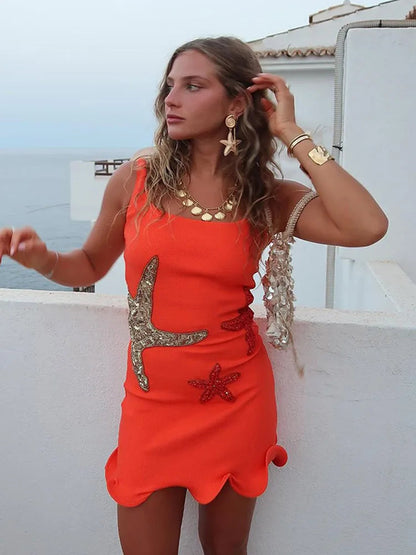 Sparkling Sequined Strap Women'S Knit Mini Dress Elegant Shiny Sleeveless Bodycon Holiday Dresses New Female Beach Party Vestido
