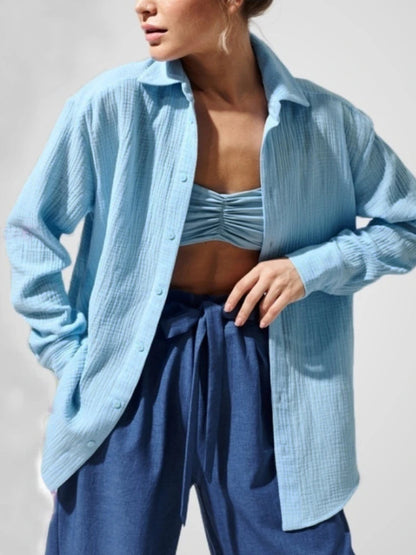 Bornladies 2025 Women'S Spring Summer 100% Cotton Shirts Office Lady  Fashionable Solid Lady Long Sleeve Loose Tops Crepe Shirts