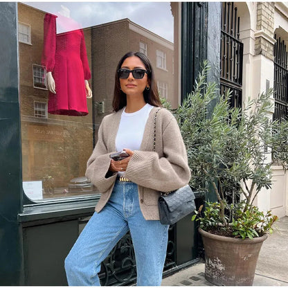 Knit Cardigan Women Autumn Gentle Solid Long Sleeve Single Breasted Female Sweaters V-Neek Pocket All Match Lady Knitwear 2024