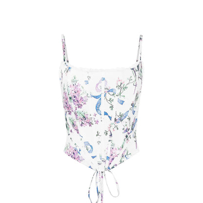 Mingmingxi Summer Corset Top Women 2025 New Arrivals Sexy Cropped Top Short Floral Print Lace Up Camis