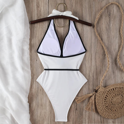 Floral One Piece Swimsuit 2025 New Halter Bandage Swimwear Women Swimsuit Bathing Suit Beachwear Monokini Female Swimming Suits