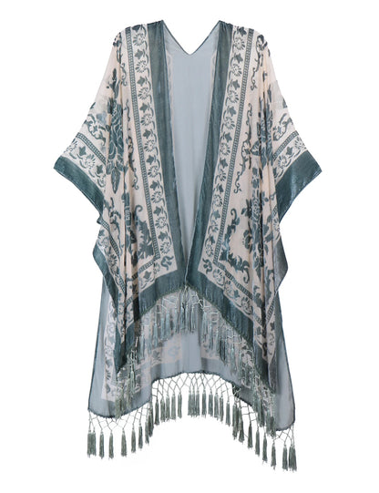 Wehello Bohemian Burnt Plush Kimono Women'S Long Purple Tassel Beach Cover-Up  Holiday Casual Cardigan Shawl Jypf-20