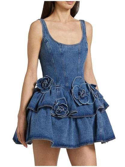 Chic Summer 3D Floral Denim Mini Dress Vintage A Line Halter High Street  Jean Vesidos 2025 New Lady Partyy2K Fashion Clothing