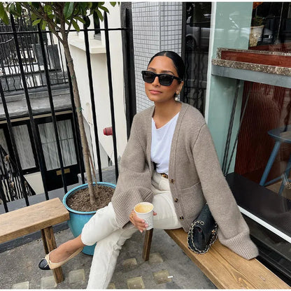 Knit Cardigan Women Autumn Gentle Solid Long Sleeve Single Breasted Female Sweaters V-Neek Pocket All Match Lady Knitwear 2024