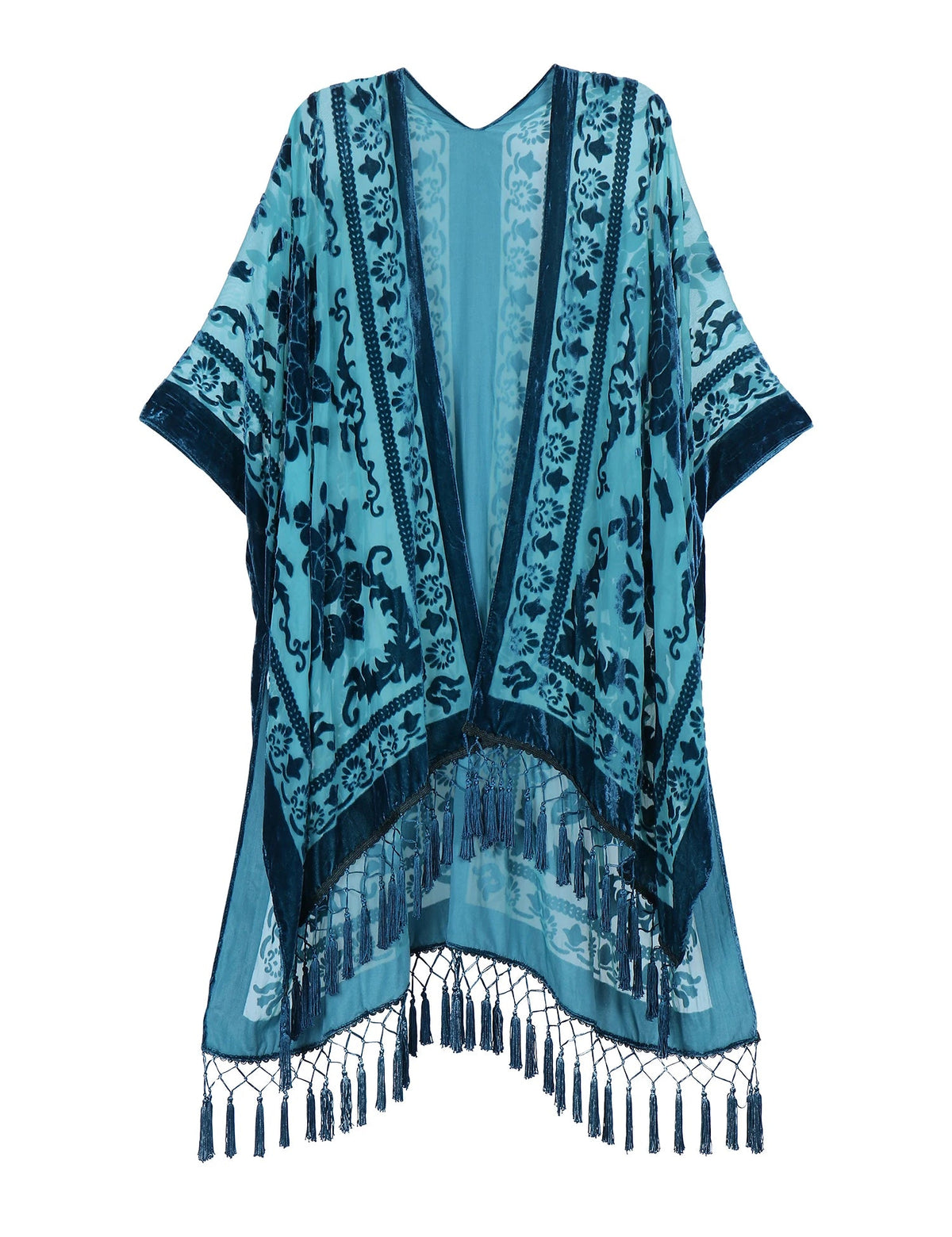 Wehello Bohemian Burnt Plush Kimono Women'S Long Purple Tassel Beach Cover-Up  Holiday Casual Cardigan Shawl Jypf-20