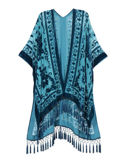 Wehello Bohemian Burnt Plush Kimono Women'S Long Purple Tassel Beach Cover-Up  Holiday Casual Cardigan Shawl Jypf-20