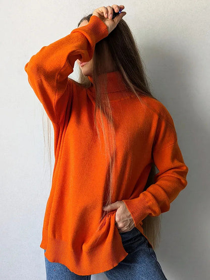 Autumn Winter Women'S Sweaters Turtleneck Women Pulovers Side Split Knitted Jumpers Christmas Sweater Oversize Pull For Women