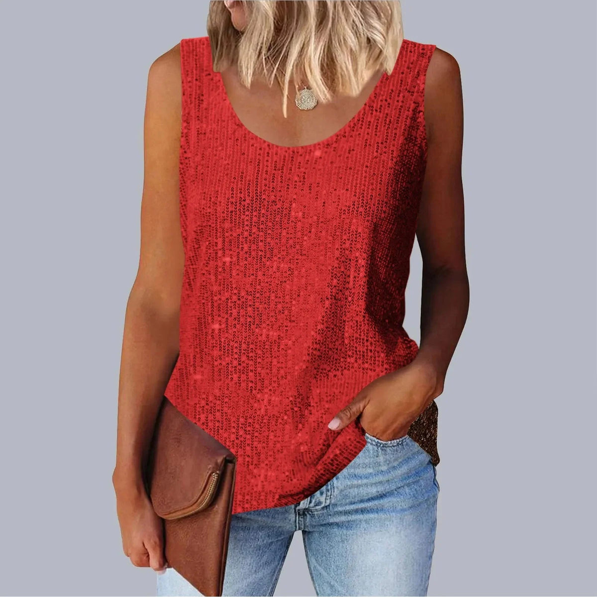 Women'S Loose-Fit Round Neck Vest Polyester Fiber Metal Patch Decorative Women'S Sweater