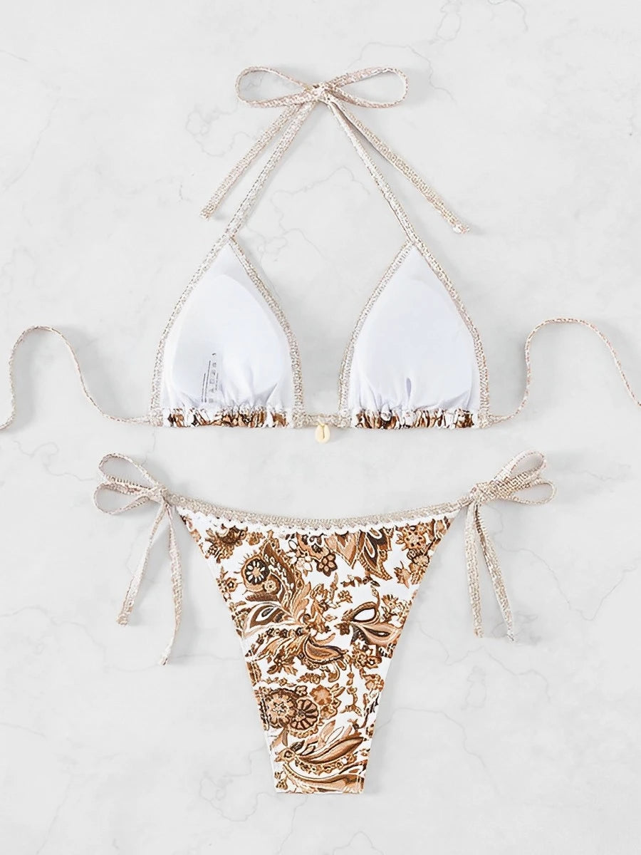 2025 Halter String Triangle Two Piece Bikini Women Swimwear Female Swimsuit Bathers Bathing Swimming Suit Beachwear Summer