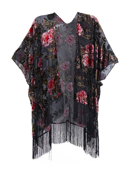 Wehello Bohemian Burnt Plush Kimono Women'S Long Purple Tassel Beach Cover-Up  Holiday Casual Cardigan Shawl Jypf-20