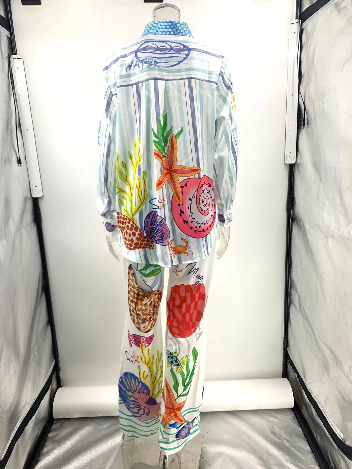 Bohemia Satin Print Loose Two Piece Sets Women Causal Long Sleeve Shirts+Long Wide Leg Pants Female Beach Summer Outfits