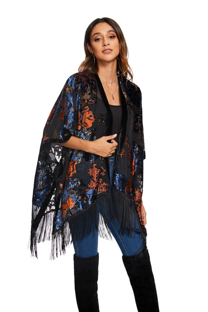 Wehello Bohemian Burnt Plush Kimono Women'S Long Purple Tassel Beach Cover-Up  Holiday Casual Cardigan Shawl Jypf-20