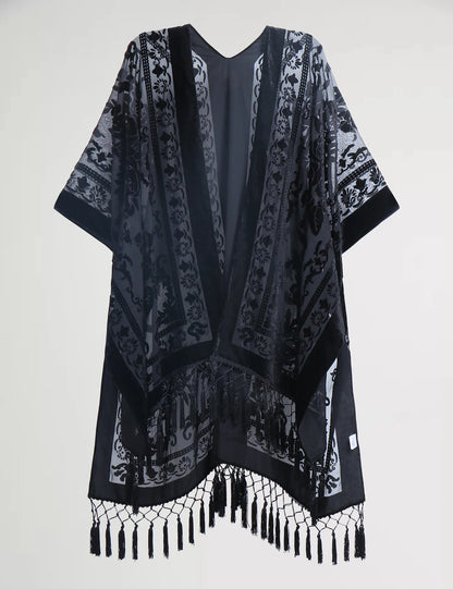 Wehello Bohemian Burnt Plush Kimono Women'S Long Purple Tassel Beach Cover-Up  Holiday Casual Cardigan Shawl Jypf-20