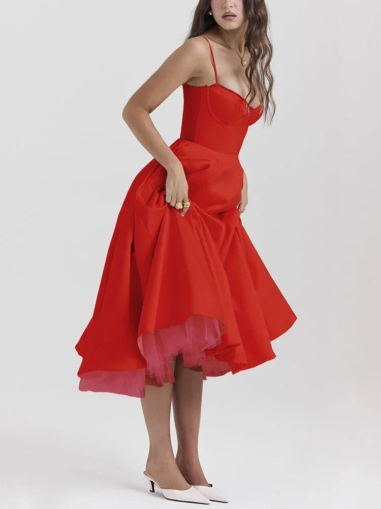 A-line Backless Spaghetti Strap Midi Dress