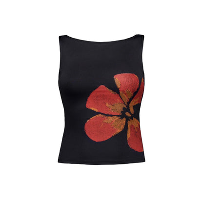 Combhasaki Women'S Y2K Vintage Crop Tank Tops Slim Fitted Aesthetic Flower Print Boat Neck Sleeveless Party Club Summer Camis