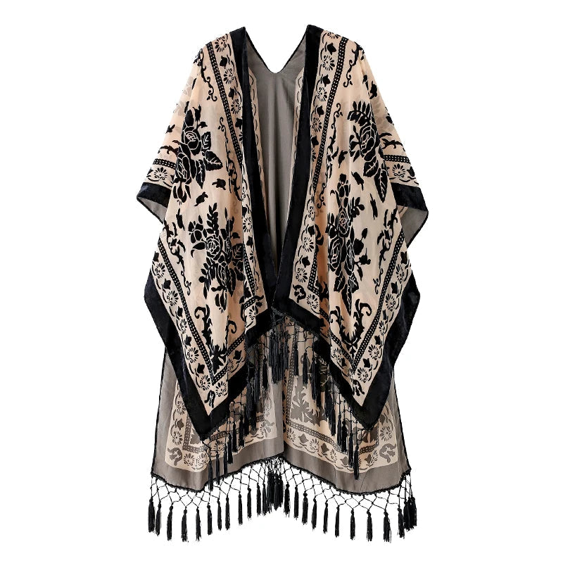Wehello Bohemian Burnt Plush Kimono Women'S Long Purple Tassel Beach Cover-Up  Holiday Casual Cardigan Shawl Jypf-20