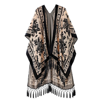 Wehello Bohemian Burnt Plush Kimono Women'S Long Purple Tassel Beach Cover-Up  Holiday Casual Cardigan Shawl Jypf-20
