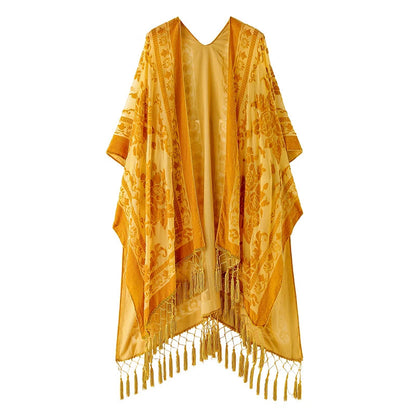 Wehello Bohemian Burnt Plush Kimono Women'S Long Purple Tassel Beach Cover-Up  Holiday Casual Cardigan Shawl Jypf-20