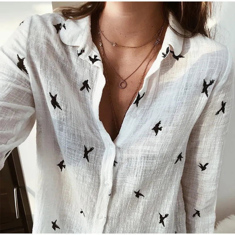 Fashion Women'S Print Shirt Women'S Long Sleeve Top Cotton Office 2024 Spring Summer Casual Loose Top Large 5Xl