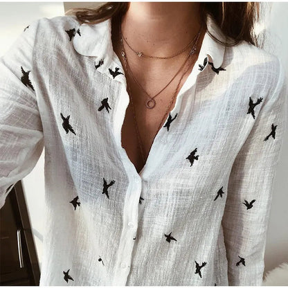Fashion Women'S Print Shirt Women'S Long Sleeve Top Cotton Office 2024 Spring Summer Casual Loose Top Large 5Xl