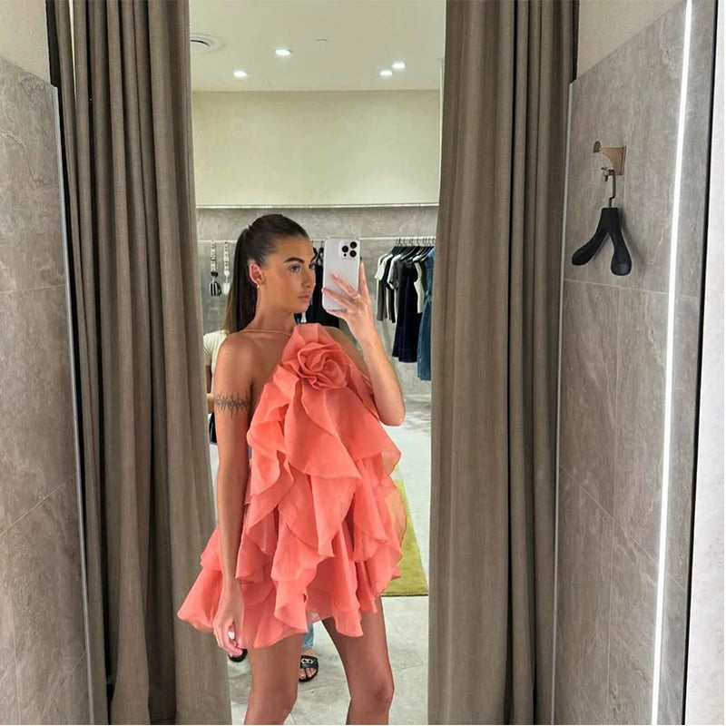 Beach Layer Ruffles Long Dress Women 3D Flower Backless Sleeveless Slim Fit Maxi Dresses Female 2025 Summer Lady Party Robes