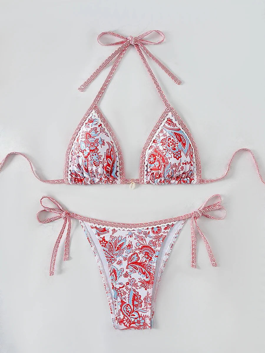 2025 Halter String Triangle Two Piece Bikini Women Swimwear Female Swimsuit Bathers Bathing Swimming Suit Beachwear Summer