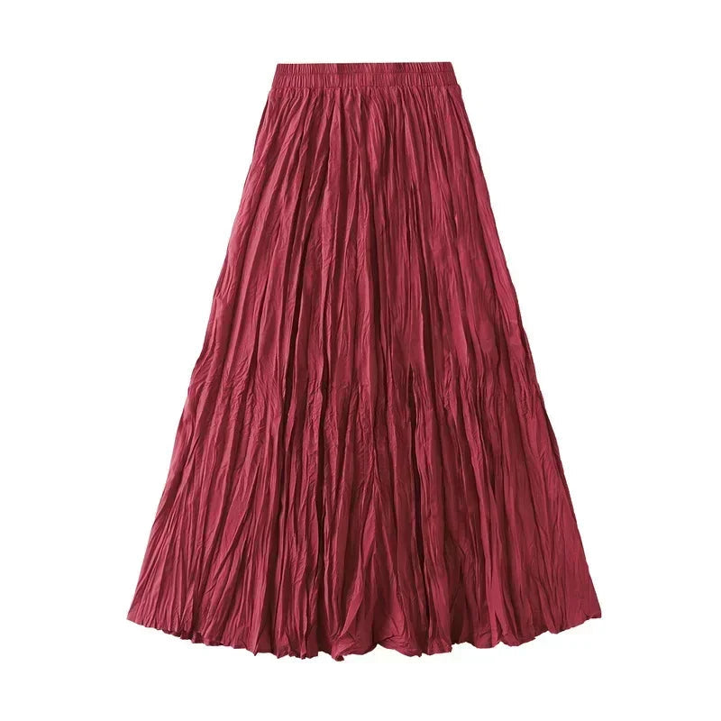 Light Luxury Irregular Slimming Pleated  A-Line Skirt For Women High Waist Solid Color Loose Fashion Skirts Casual  Spring New