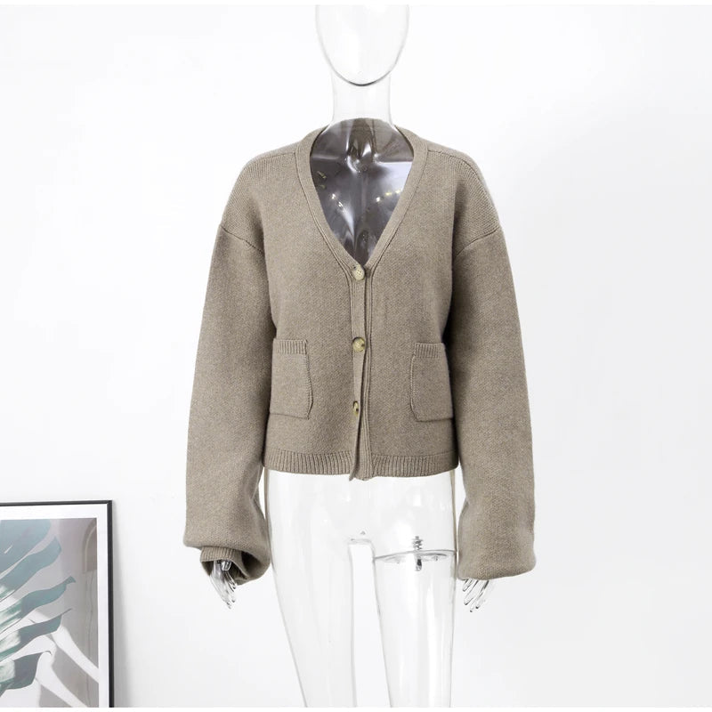 Knit Cardigan Women Autumn Gentle Solid Long Sleeve Single Breasted Female Sweaters V-Neek Pocket All Match Lady Knitwear 2024