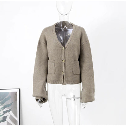 Knit Cardigan Women Autumn Gentle Solid Long Sleeve Single Breasted Female Sweaters V-Neek Pocket All Match Lady Knitwear 2024