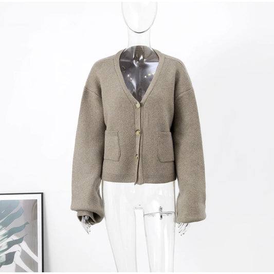 Knit Cardigan Women Autumn Gentle Solid Long Sleeve Single Breasted Female Sweaters V-Neek Pocket All Match Lady Knitwear 2024