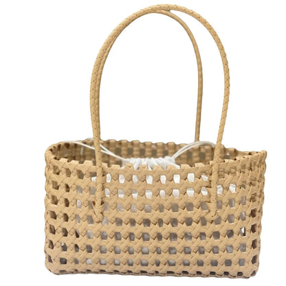 Plastic Hollow Weave Bag Countryside Style Large Capacity Beach Tote Bag Bucket Bag Bohemian Style Woman Pvc Handbag Summer
