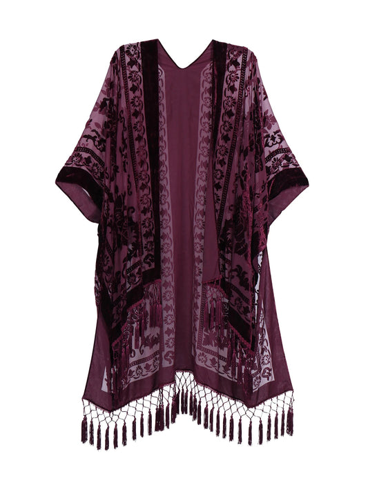 Wehello Bohemian Burnt Plush Kimono Women'S Long Purple Tassel Beach Cover-Up  Holiday Casual Cardigan Shawl Jypf-20