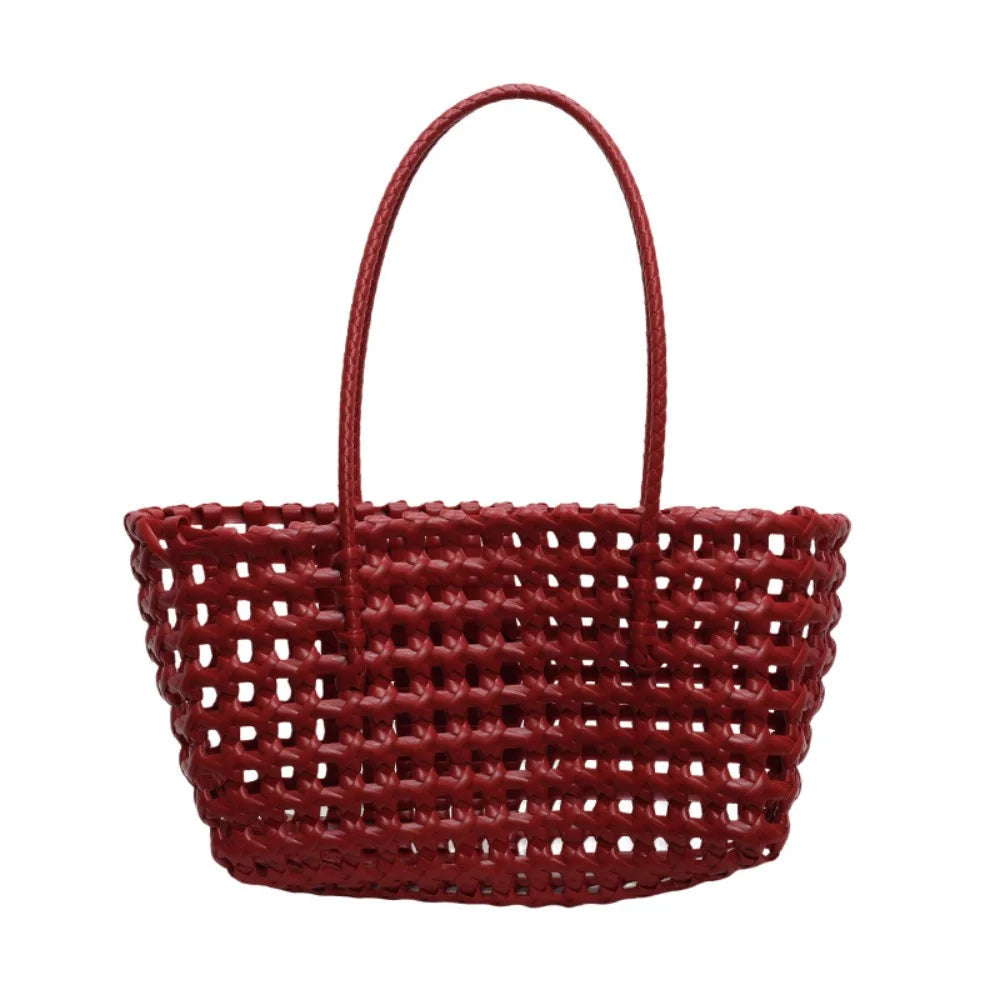 Plastic Hollow Weave Bag Countryside Style Large Capacity Beach Tote Bag Bucket Bag Bohemian Style Woman Pvc Handbag Summer