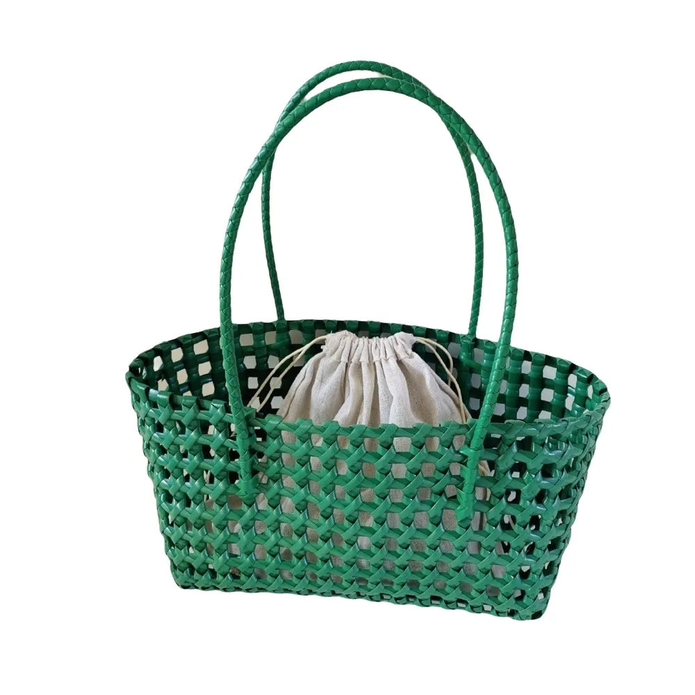 Plastic Hollow Weave Bag Countryside Style Large Capacity Beach Tote Bag Bucket Bag Bohemian Style Woman Pvc Handbag Summer