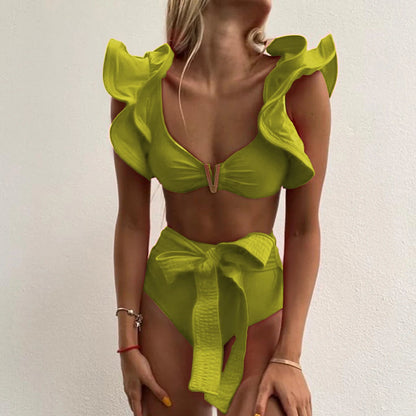 Two-Pieces Women Floral 2025 Push-Up Padded Bra Ruffles Bandage Bikini Set Swimsuit Swimwear Bathing Suit Beachwear Biquini