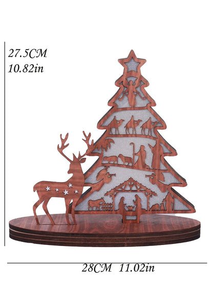 3Pcs Christmas Tree Shape Luminous Wooden Nativity Scene Ornaments Elk Christmas Decorations Ornaments Party Decorations