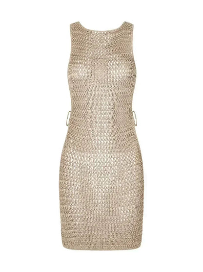 2025 Summer Sexy One Neck Cut Out Circle Decoration Corset Slim Beach Mini Dress Women Seaside Beachwear Swimwear Cover Up A2796