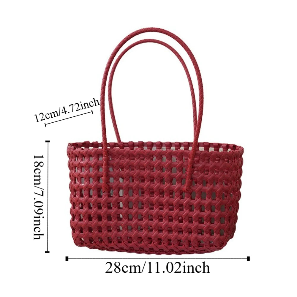 Plastic Hollow Weave Bag Countryside Style Large Capacity Beach Tote Bag Bucket Bag Bohemian Style Woman Pvc Handbag Summer